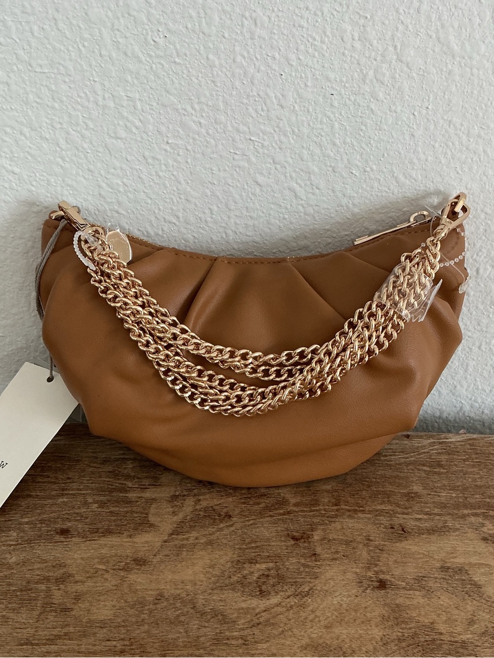 a new day Tan Shoulder Bag with Gold Chain Straps